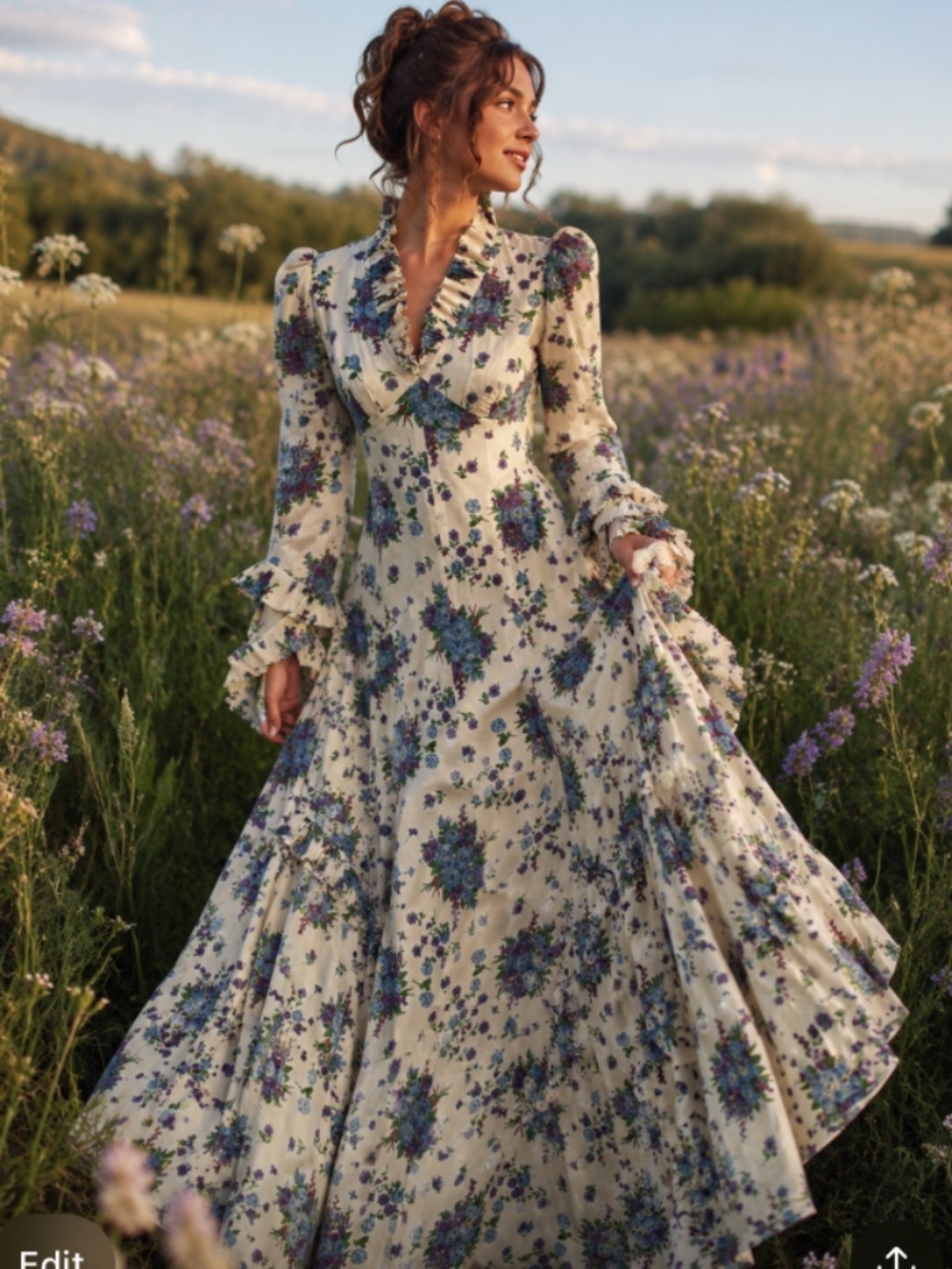 Vintage Floral Romantic Bridgerton Gunne Sax Style Cottagecore Prairie Dress